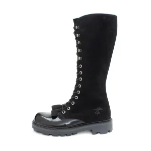 Women's^Fluevog Shoes Duffy | Tall Boot With Ruffled Tongue Black