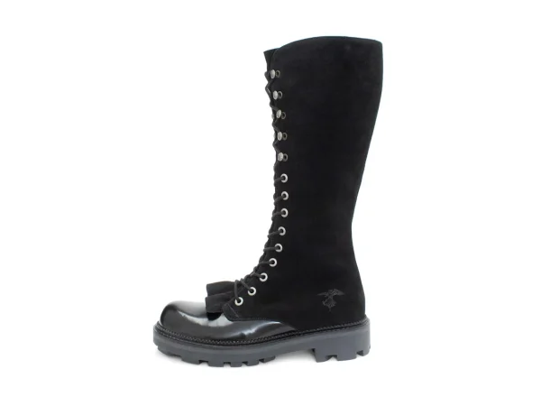 Women's^Fluevog Shoes Duffy | Tall Boot With Ruffled Tongue Black