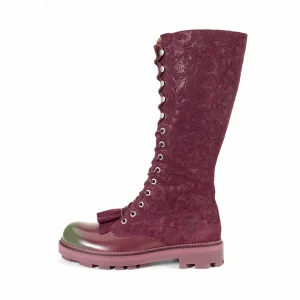 Women's^Fluevog Shoes Duffy | Tall Boot With Ruffled Tongue Purple/Green