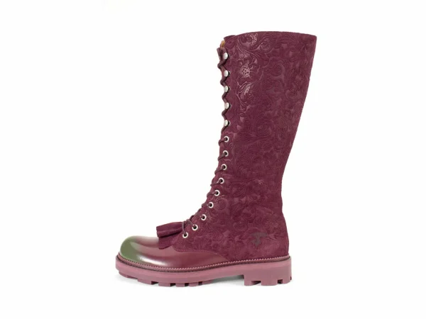 Women's^Fluevog Shoes Duffy | Tall Boot With Ruffled Tongue Purple/Green