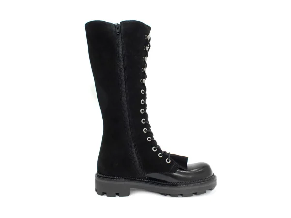 Women's^Fluevog Shoes Duffy | Tall Boot With Ruffled Tongue Black