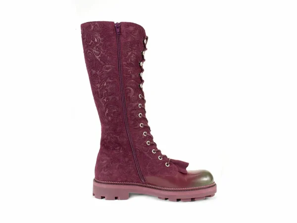 Women's^Fluevog Shoes Duffy | Tall Boot With Ruffled Tongue Purple/Green