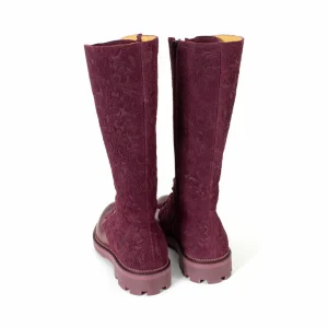 Women's^Fluevog Shoes Duffy | Tall Boot With Ruffled Tongue Purple/Green