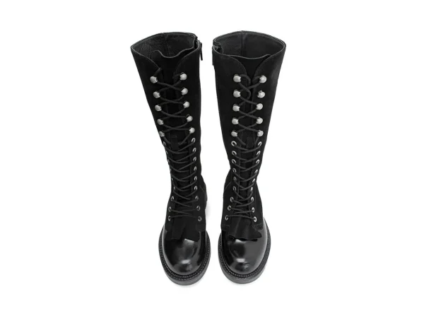 Women's^Fluevog Shoes Duffy | Tall Boot With Ruffled Tongue Black