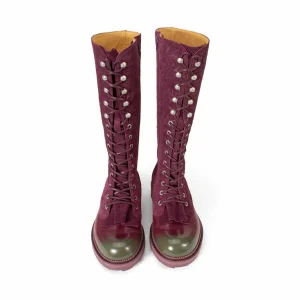 Women's^Fluevog Shoes Duffy | Tall Boot With Ruffled Tongue Purple/Green