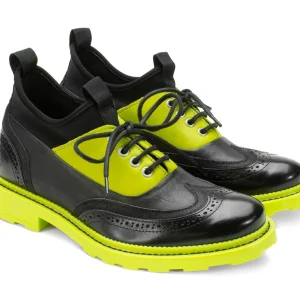 Men's^Fluevog Shoes Felix | Wingtip Brogue With Neoprene Black/Lime