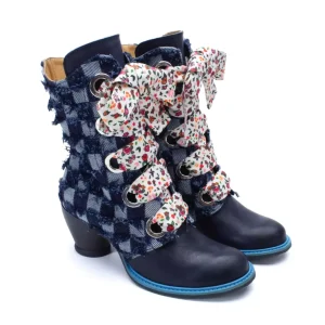 Women's^Fluevog Shoes Gladstone | Mid-Calf Lace-Up Boot Blue Denim