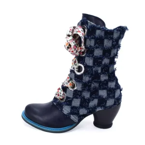 Women's^Fluevog Shoes Gladstone | Mid-Calf Lace-Up Boot Blue Denim