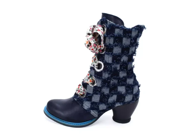 Women's^Fluevog Shoes Gladstone | Mid-Calf Lace-Up Boot Blue Denim