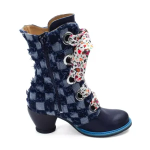 Women's^Fluevog Shoes Gladstone | Mid-Calf Lace-Up Boot Blue Denim