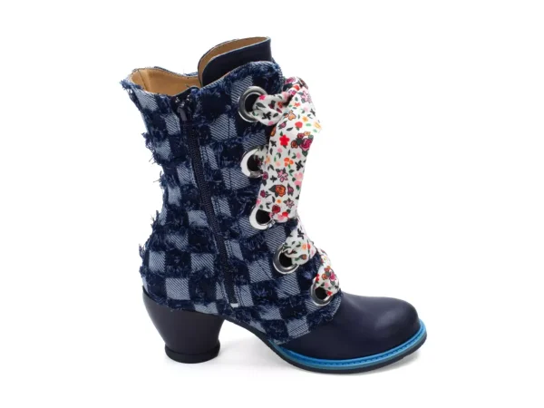 Women's^Fluevog Shoes Gladstone | Mid-Calf Lace-Up Boot Blue Denim
