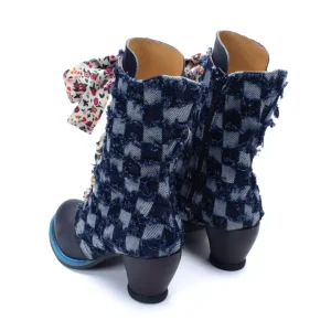 Women's^Fluevog Shoes Gladstone | Mid-Calf Lace-Up Boot Blue Denim