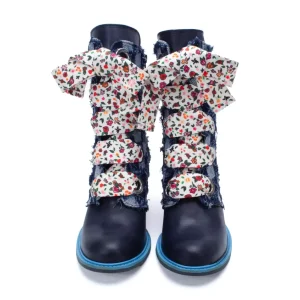 Women's^Fluevog Shoes Gladstone | Mid-Calf Lace-Up Boot Blue Denim