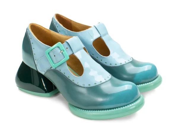 Women's^Fluevog Shoes Hockney | T-Strap Leather Shoes Turquoise