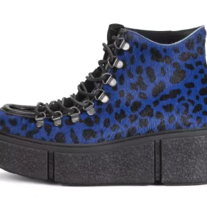 Men's^Fluevog Shoes Hooke | Lace-Up Platform Hiker Boot Blue Cheetah