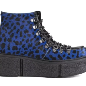 Men's^Fluevog Shoes Hooke | Lace-Up Platform Hiker Boot Blue Cheetah