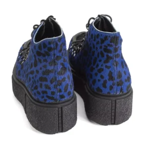 Men's^Fluevog Shoes Hooke | Lace-Up Platform Hiker Boot Blue Cheetah