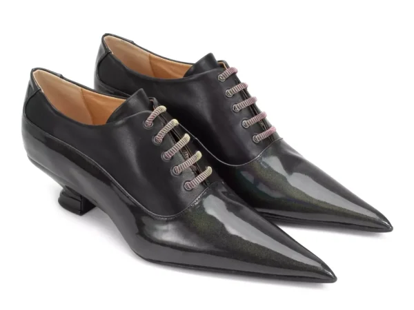 Women's^Fluevog Shoes Jenne | Elegant Lace-Up Heel Black Metallic
