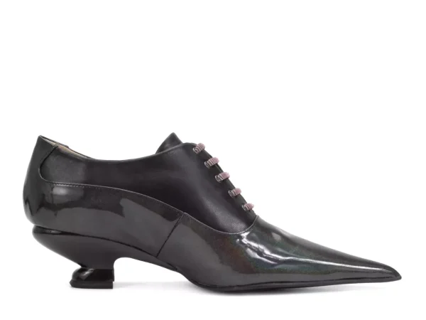 Women's^Fluevog Shoes Jenne | Elegant Lace-Up Heel Black Metallic