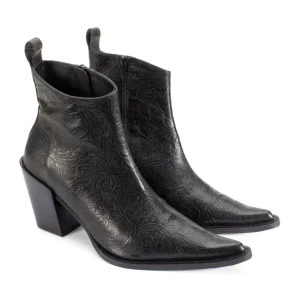 Women's^Fluevog Shoes Joan | Asymmetrical Ankle Boot Black Emboss