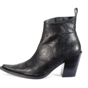Women's^Fluevog Shoes Joan | Asymmetrical Ankle Boot Black Emboss