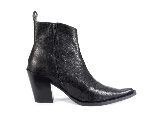 Women's^Fluevog Shoes Joan | Asymmetrical Ankle Boot Black Emboss