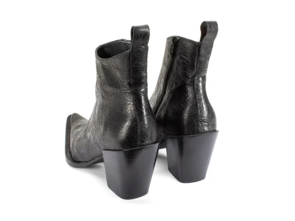 Women's^Fluevog Shoes Joan | Asymmetrical Ankle Boot Black Emboss