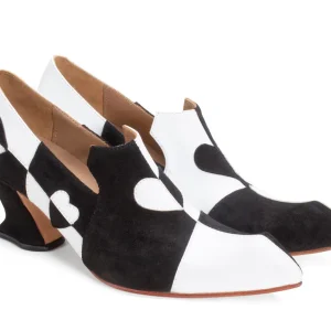 Women's^Fluevog Shoes Kaija | Loafer Heel With Hearts Black/Bone