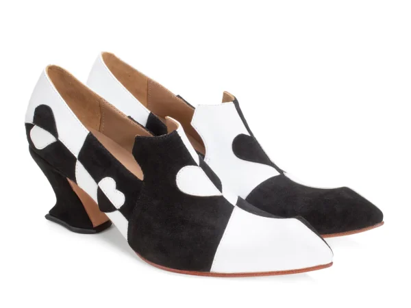 Women's^Fluevog Shoes Kaija | Loafer Heel With Hearts Black/Bone