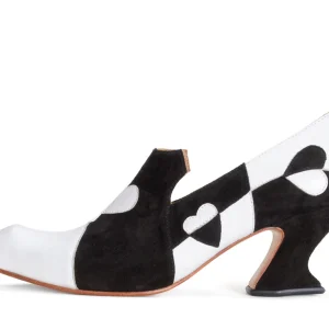 Women's^Fluevog Shoes Kaija | Loafer Heel With Hearts Black/Bone