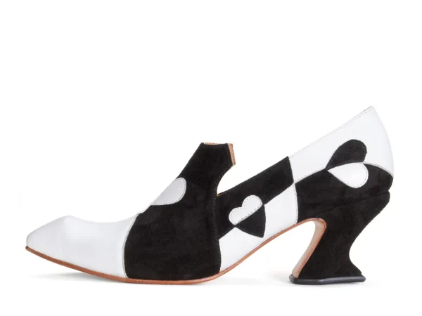 Women's^Fluevog Shoes Kaija | Loafer Heel With Hearts Black/Bone