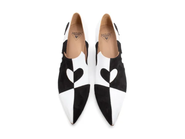 Women's^Fluevog Shoes Kaija | Loafer Heel With Hearts Black/Bone
