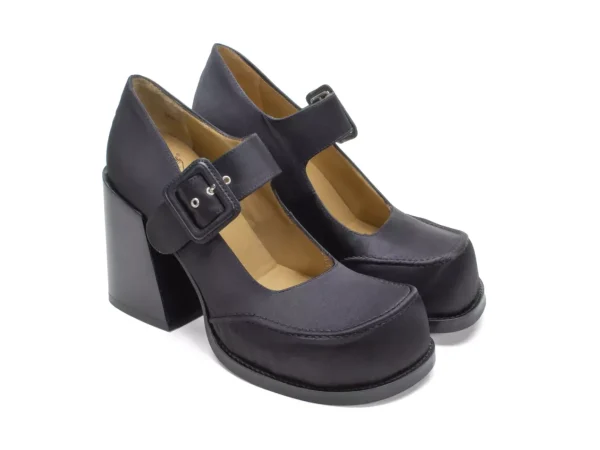 Women's^Fluevog Shoes Laurie | Platform Mary Jane Black Satin