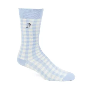 Women's^Fluevog Shoes Leroy Vog Socks | Gingham Sock Off White/Light Blue