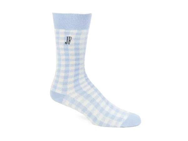 Men's^Fluevog Shoes Leroy Vog Socks | Gingham Sock Off White/Light Blue