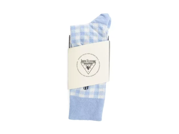 Men's^Fluevog Shoes Leroy Vog Socks | Gingham Sock Off White/Light Blue