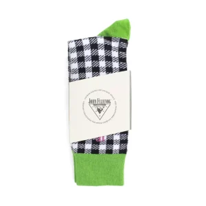 Women's^Fluevog Shoes Leroy Vog Socks | Gingham Sock Off White/Green/Black