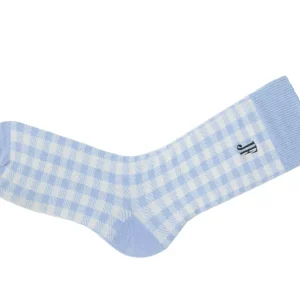 Men's^Fluevog Shoes Leroy Vog Socks | Gingham Sock Off White/Light Blue
