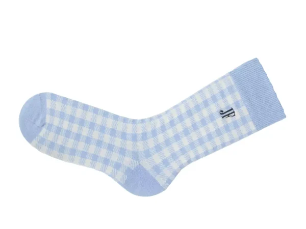 Men's^Fluevog Shoes Leroy Vog Socks | Gingham Sock Off White/Light Blue