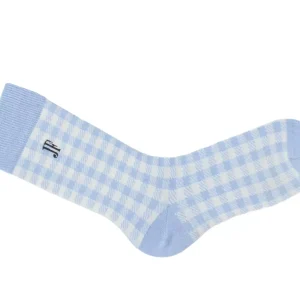 Men's^Fluevog Shoes Leroy Vog Socks | Gingham Sock Off White/Light Blue