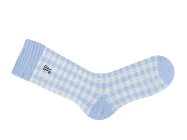 Men's^Fluevog Shoes Leroy Vog Socks | Gingham Sock Off White/Light Blue