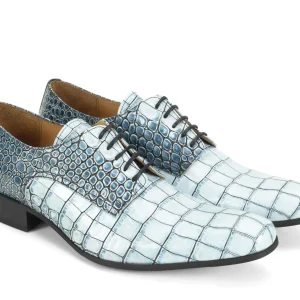 Men's^Fluevog Shoes Luciano | Sleek Derby Shoe Blue Croc