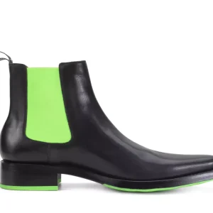 Men's^Fluevog Shoes Lyngenfjord | Pointed Toe Chelsea Boot Black/Neon