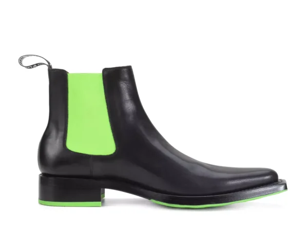 Men's^Fluevog Shoes Lyngenfjord | Pointed Toe Chelsea Boot Black/Neon