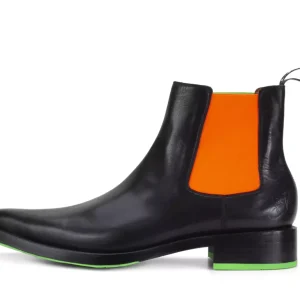 Men's^Fluevog Shoes Lyngenfjord | Pointed Toe Chelsea Boot Black/Neon