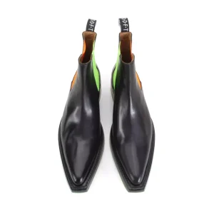 Men's^Fluevog Shoes Lyngenfjord | Pointed Toe Chelsea Boot Black/Neon
