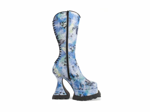 Women's^Fluevog Shoes Magnolia | Zip-Up Platform Tall Boot Blue Graffiti