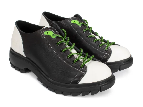 Women's^Fluevog Shoes Mardi | Leather Hiker Shoe Black/White