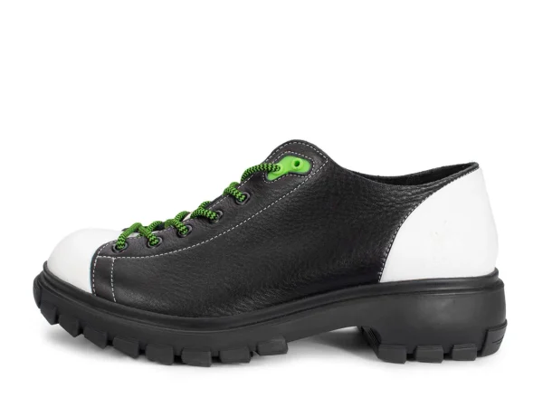 Women's^Fluevog Shoes Mardi | Leather Hiker Shoe Black/White