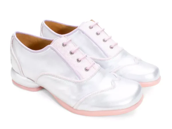 Women's^Fluevog Shoes Martha | Contrast Lace-Up Shoe Silver/Pink Glitter
